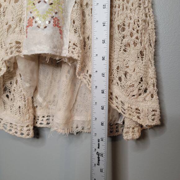 Free People crochet tank top women's size S beige embellished boho Maya festival - Picture 10 of 11